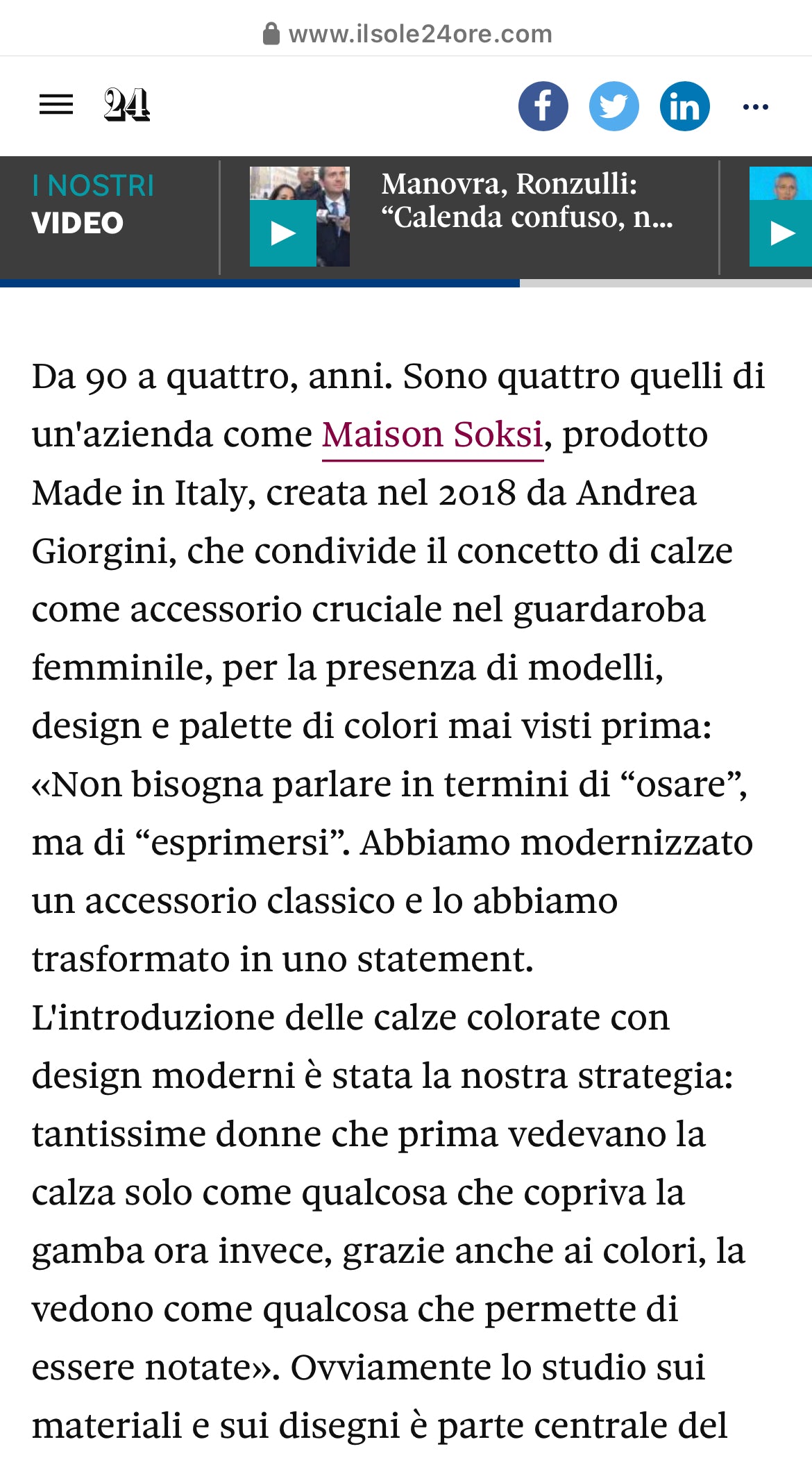INTERVIEW WITH IL SOLE 24 ORE ‘HOW TO SPEND IT’