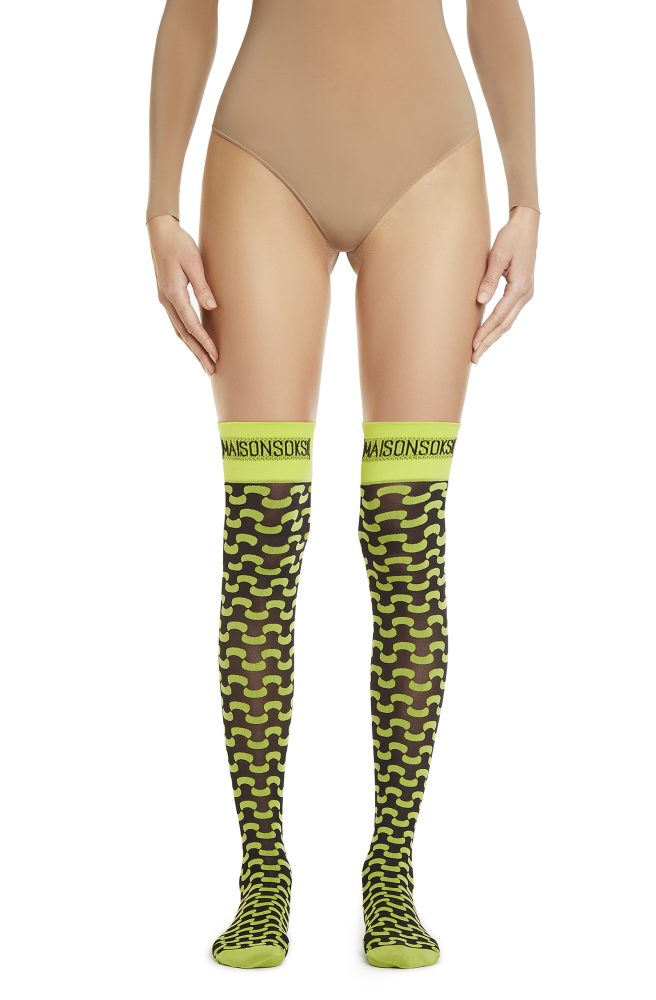 Fluid Over Knee-Highs – Black, Acid Lime Socks