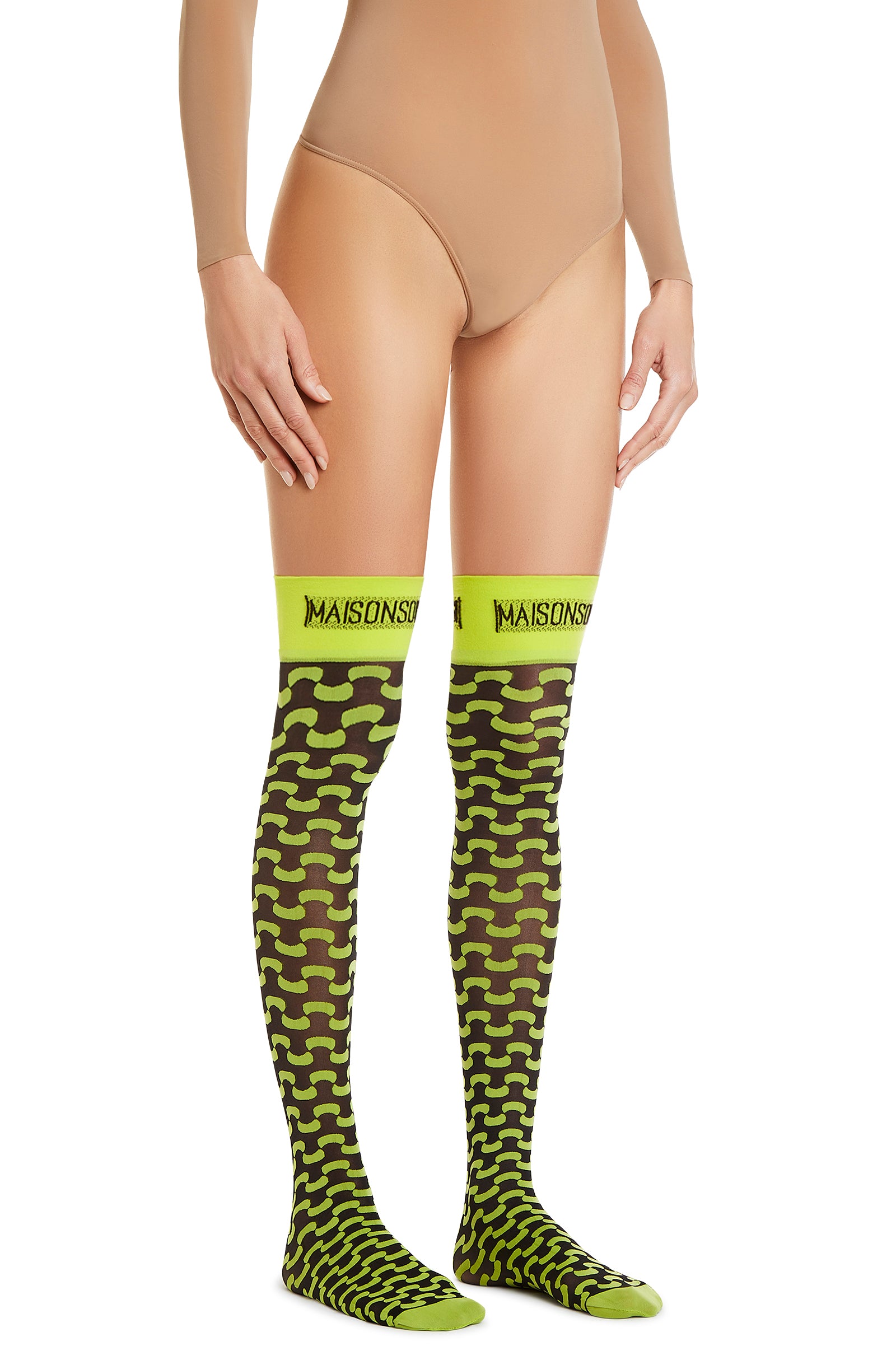 Fluid Over Knee-Highs – Black, Acid Lime Socks