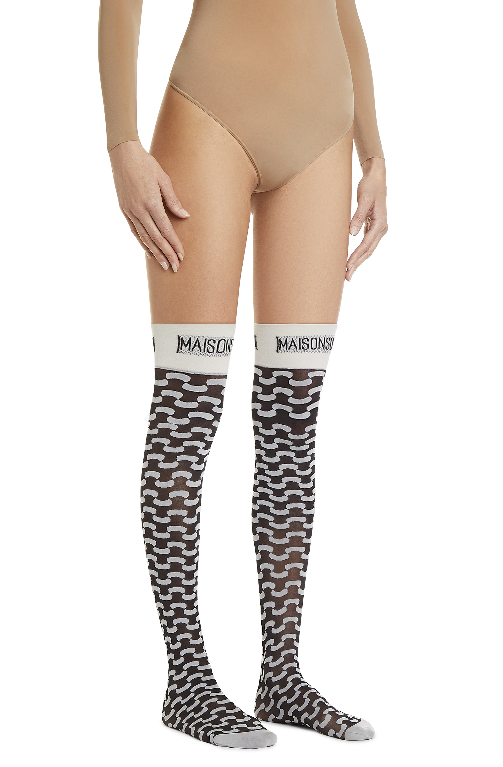 Fluid Over Knee-Highs – Black, Light Grey Socks | Maison Soksi